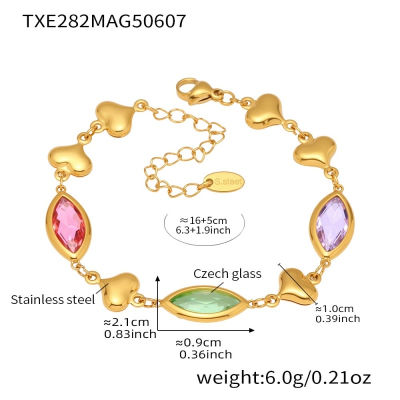 Gold Heart Bracelet – Glass Heart Link Chain in 18K Gold Stainless Steel