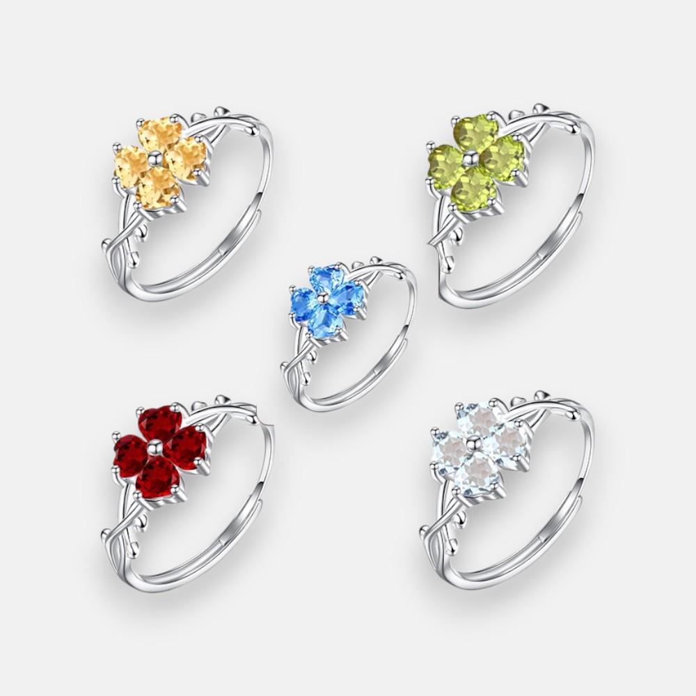Four Leaf Clover Ring – Adjustable S925 Sterling Silver Lucky Charm