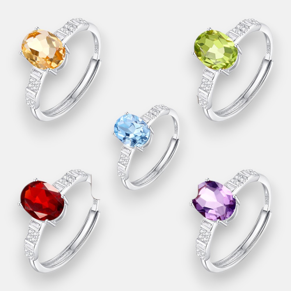 Oval Silver Ring – S925 Sterling Silver with Natural Gemstones (5 Colors)