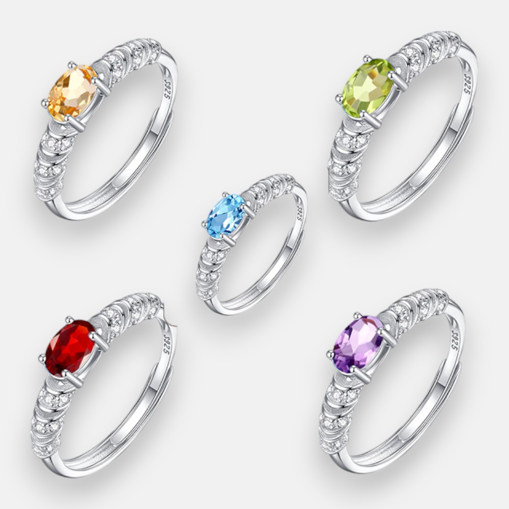 Crystal Stone Ring – S925 Sterling Silver with 5 Natural Gemstones
