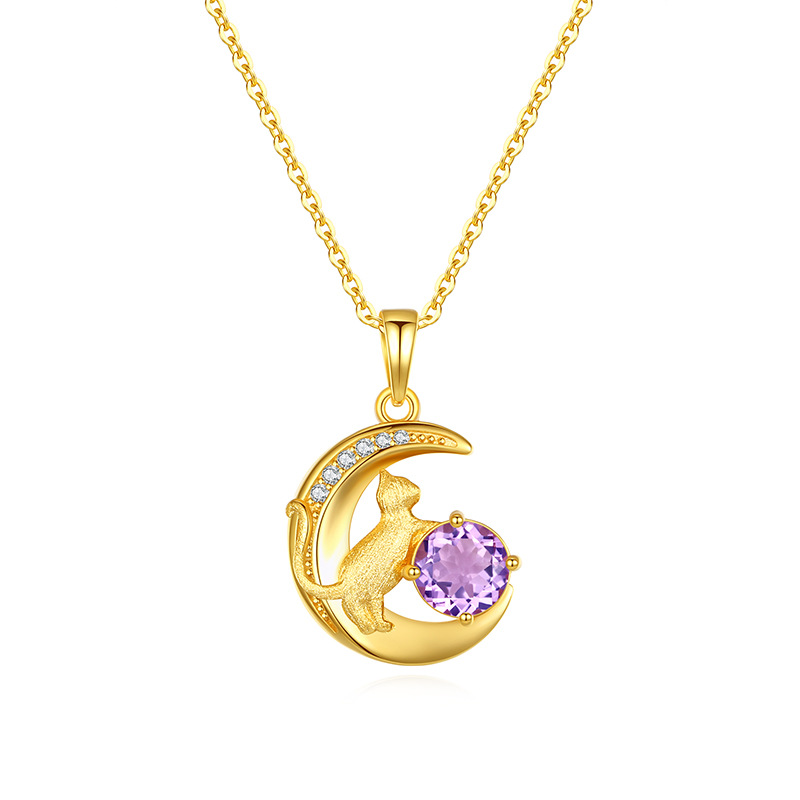 Moon Cat Necklace – S925 Silver Natural Gemstone Pendant | Blingku