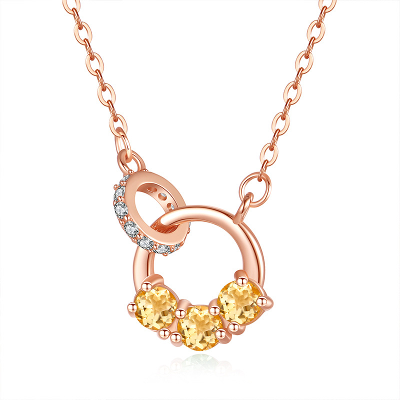Interlocking Circles Necklace – S925 Silver with Natural Gemstone | Blingku