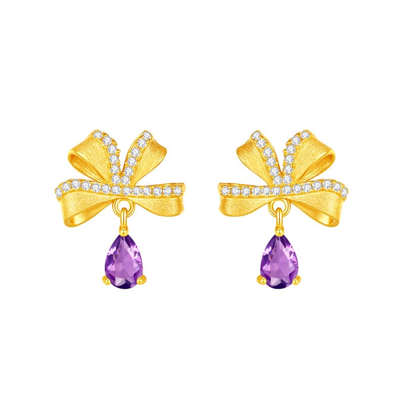 Purple amethyst bow-shaped stud earrings – February gemstone