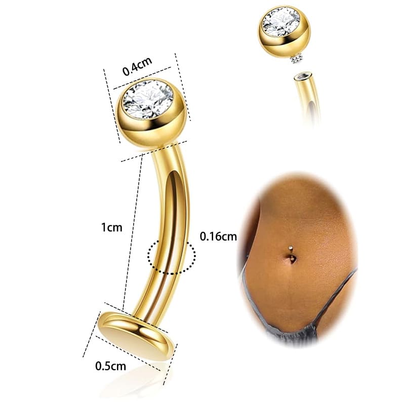 Gold Belly Button Ring with Multiple CZ Gems – Stainless Steel Curved Barbell