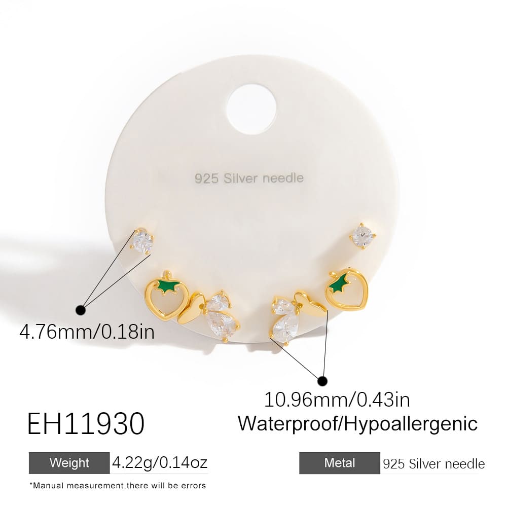 Cartoon Earring Set – Unicorn, Planet & Strawberry Studs (925 Silver)