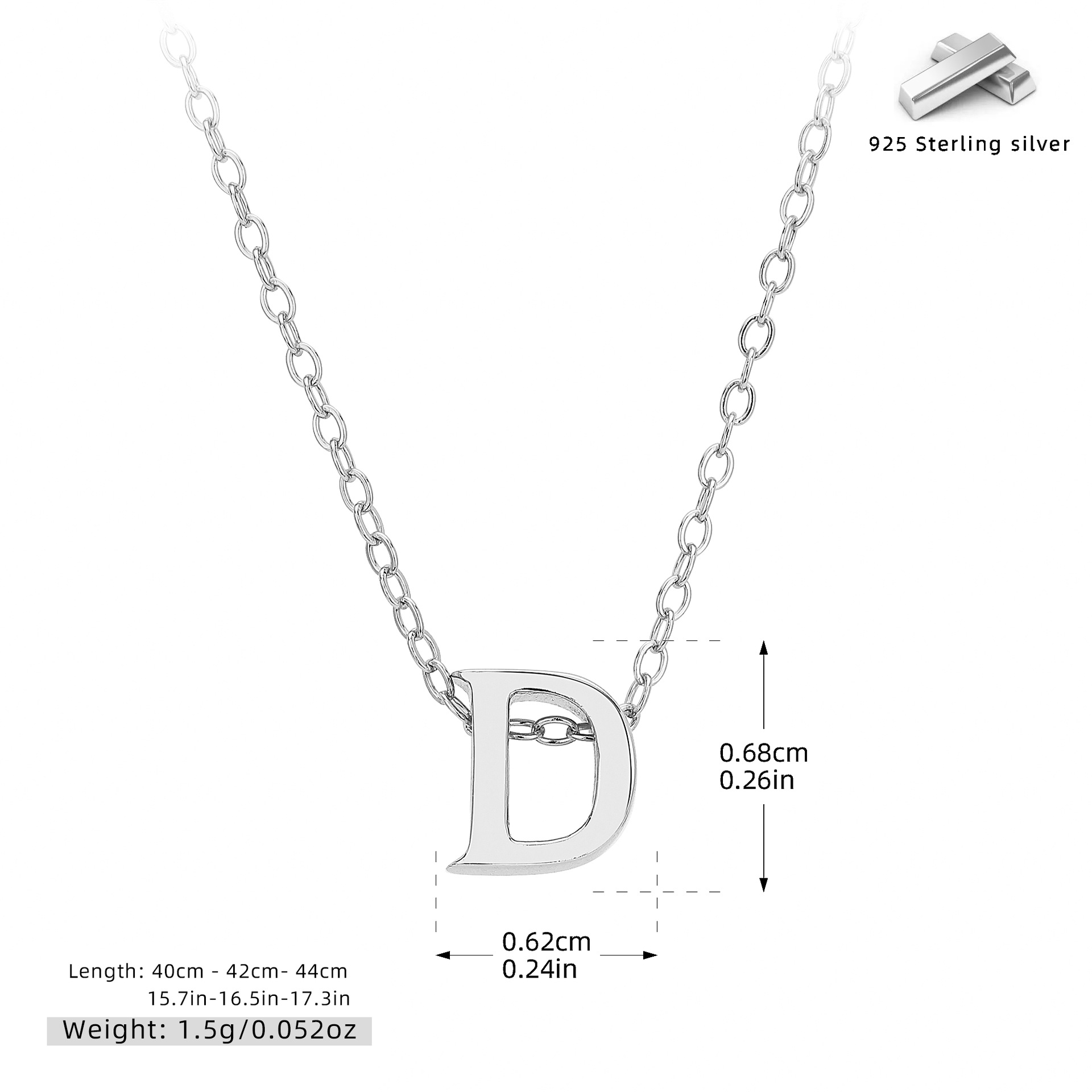 Initial Necklace – S925 Sterling Silver A–Z Alphabet Pendant Clavicle Chain