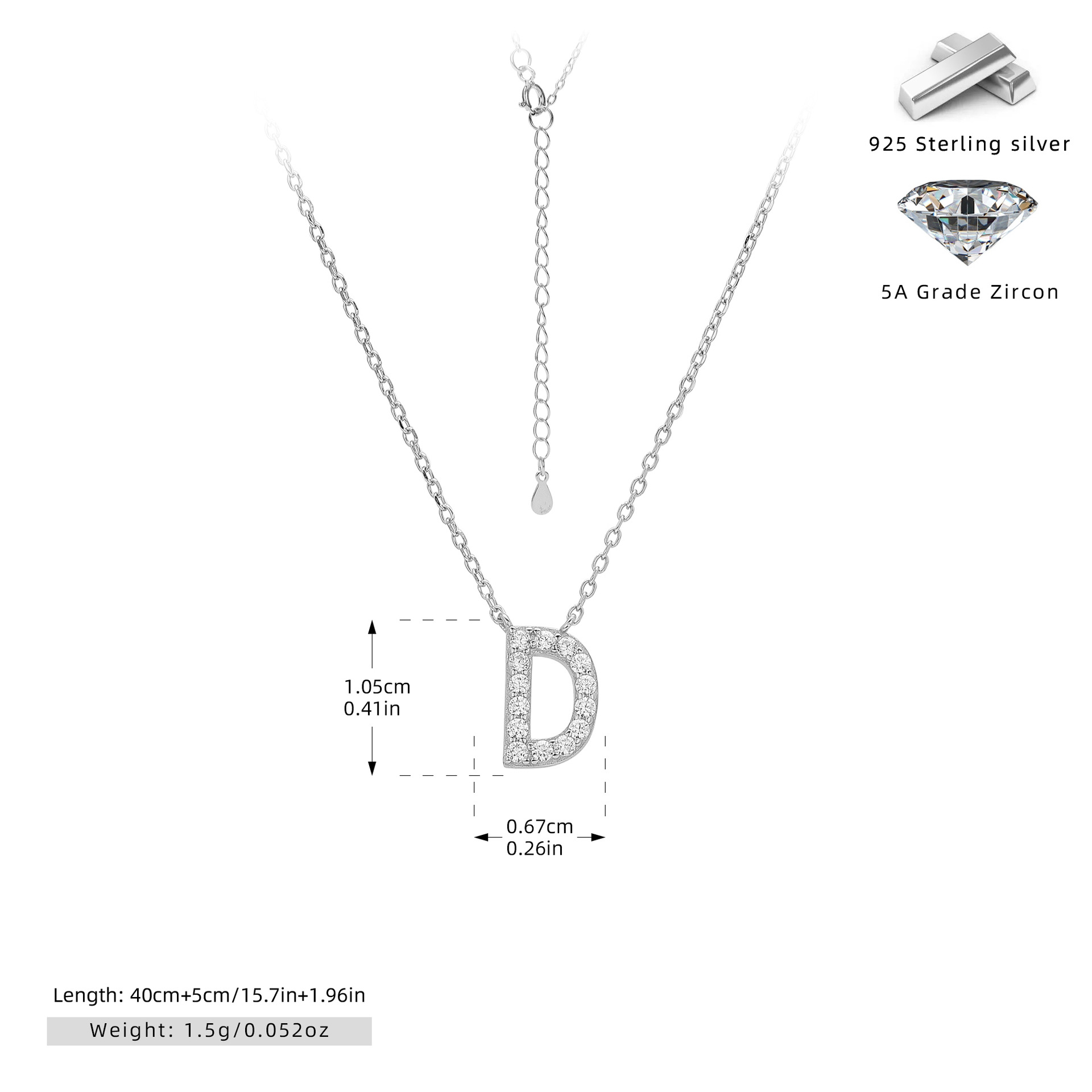 Initial Necklace – S925 Sterling Silver Dainty Pave Alphabet Pendant Necklace