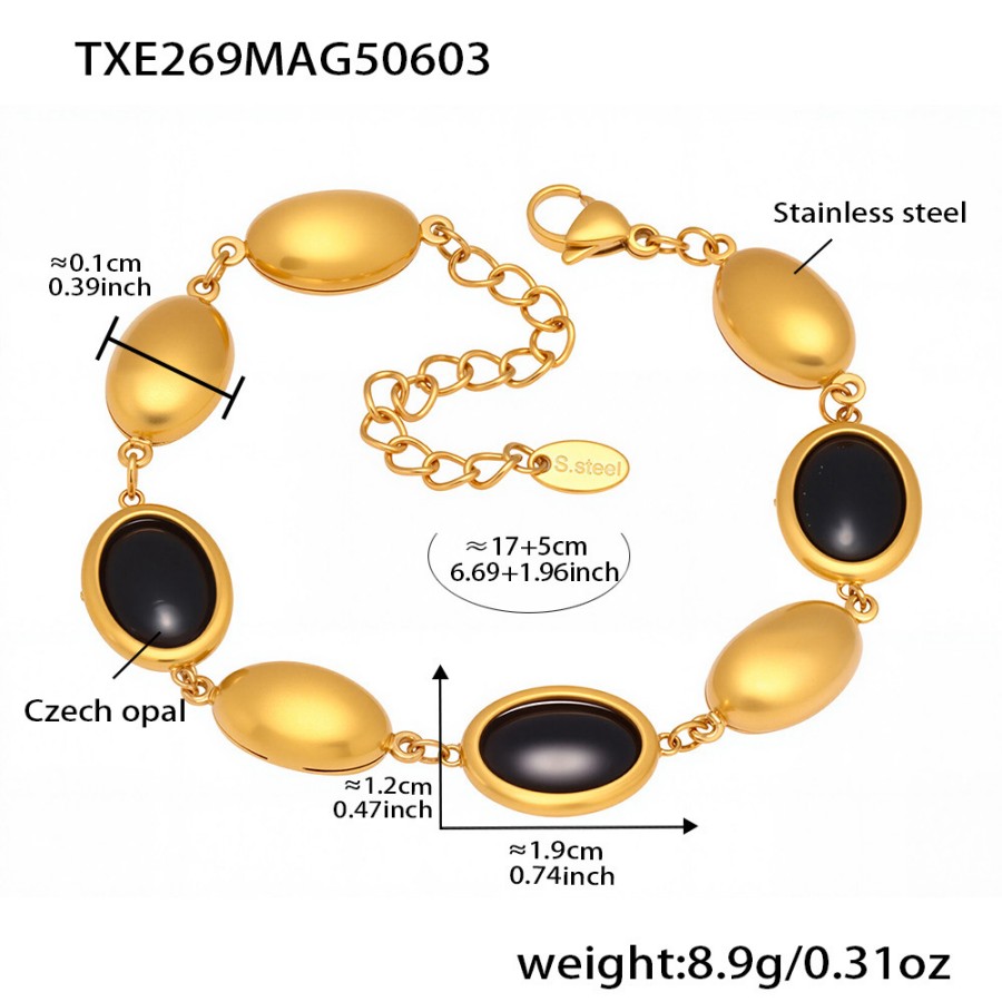 Gold Layered Necklace Set with Natural Oval Opal – 18K Stainless Steel Jewelry