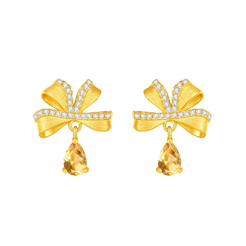 Citrine gemstone ribbon earrings in silver – November birthstone