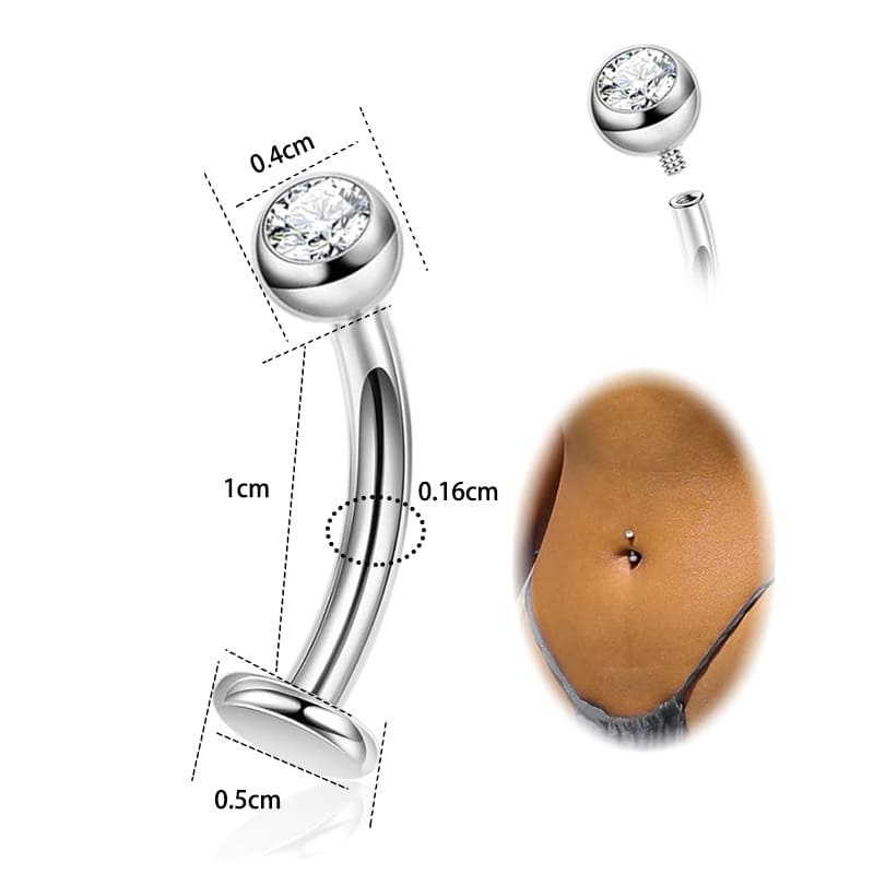 Gold Belly Button Ring with Multiple CZ Gems – Stainless Steel Curved Barbell