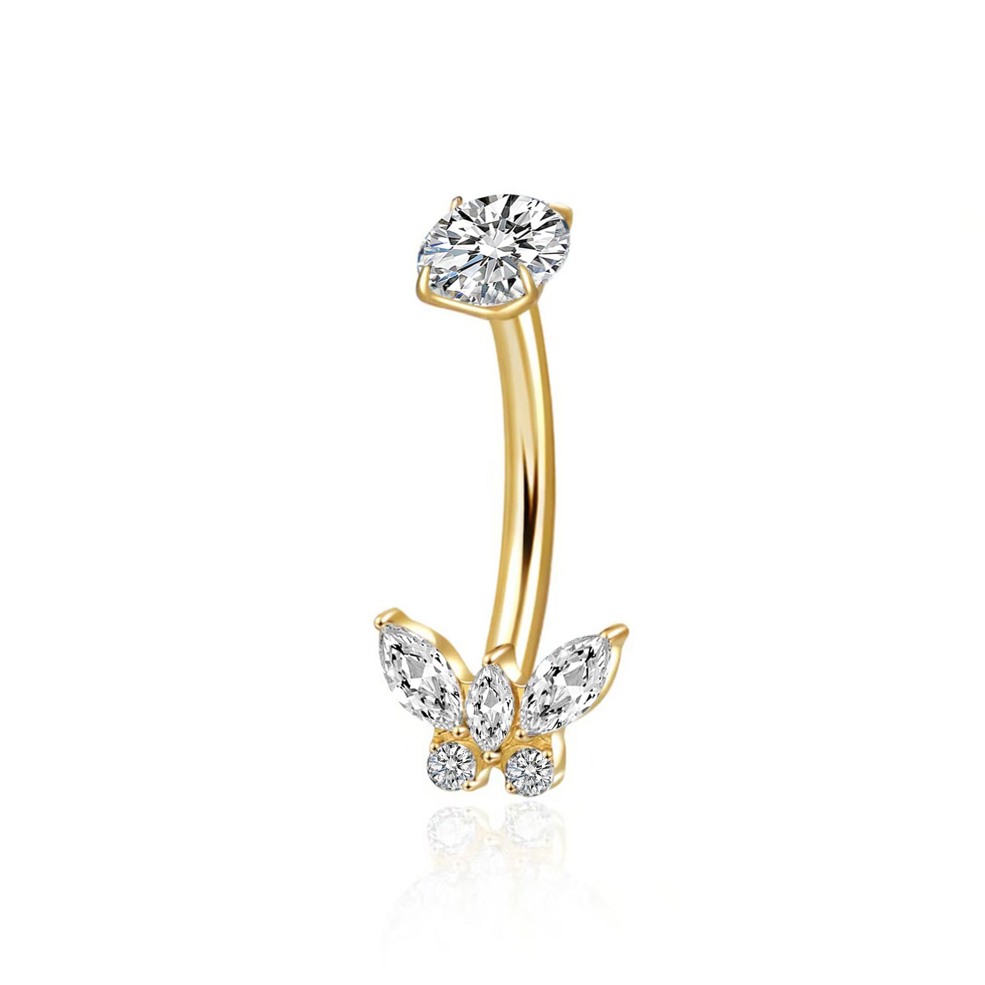 G23 Titanium Navel Piercing Jewelry – 14G Internally Threaded Marquise CZ Belly Ring