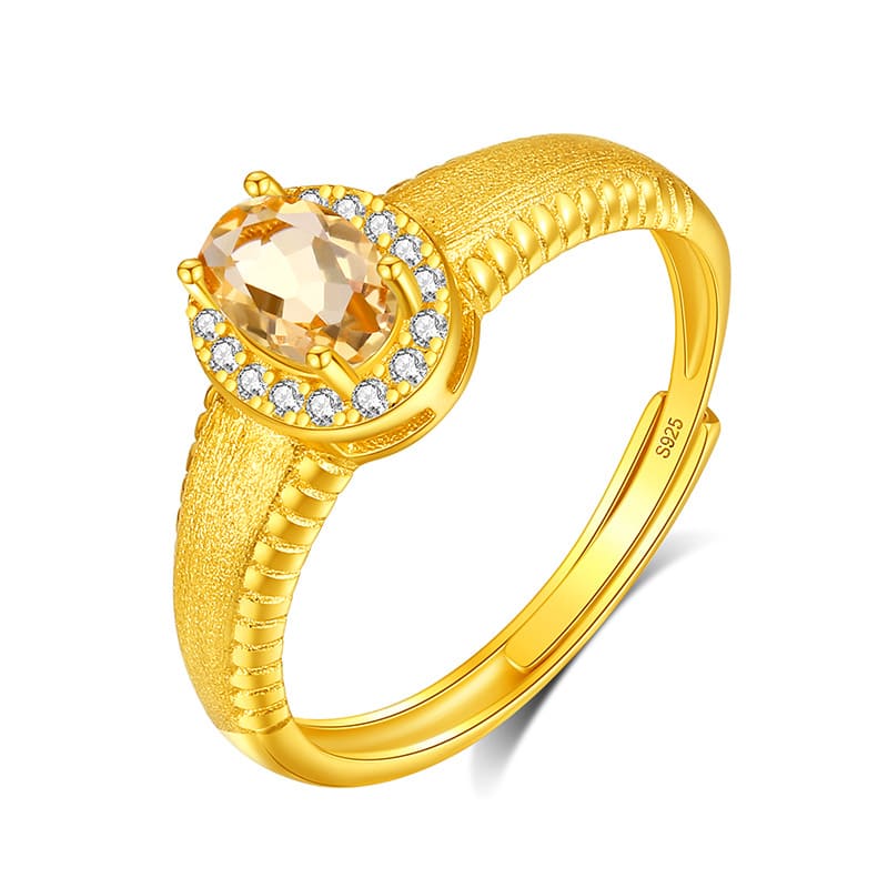 Brushed Gold Adjustable Ring – Minimalist Peridot Ring in Sterling Silver