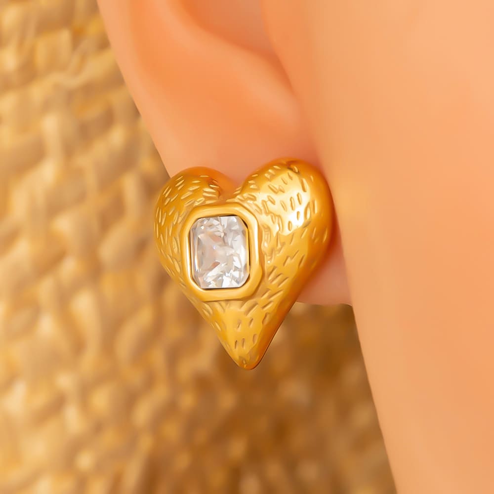 18K Gold Plated Earrings – Minimalist Stainless Steel Drop Hoops with Stone & Acrylic Pendant