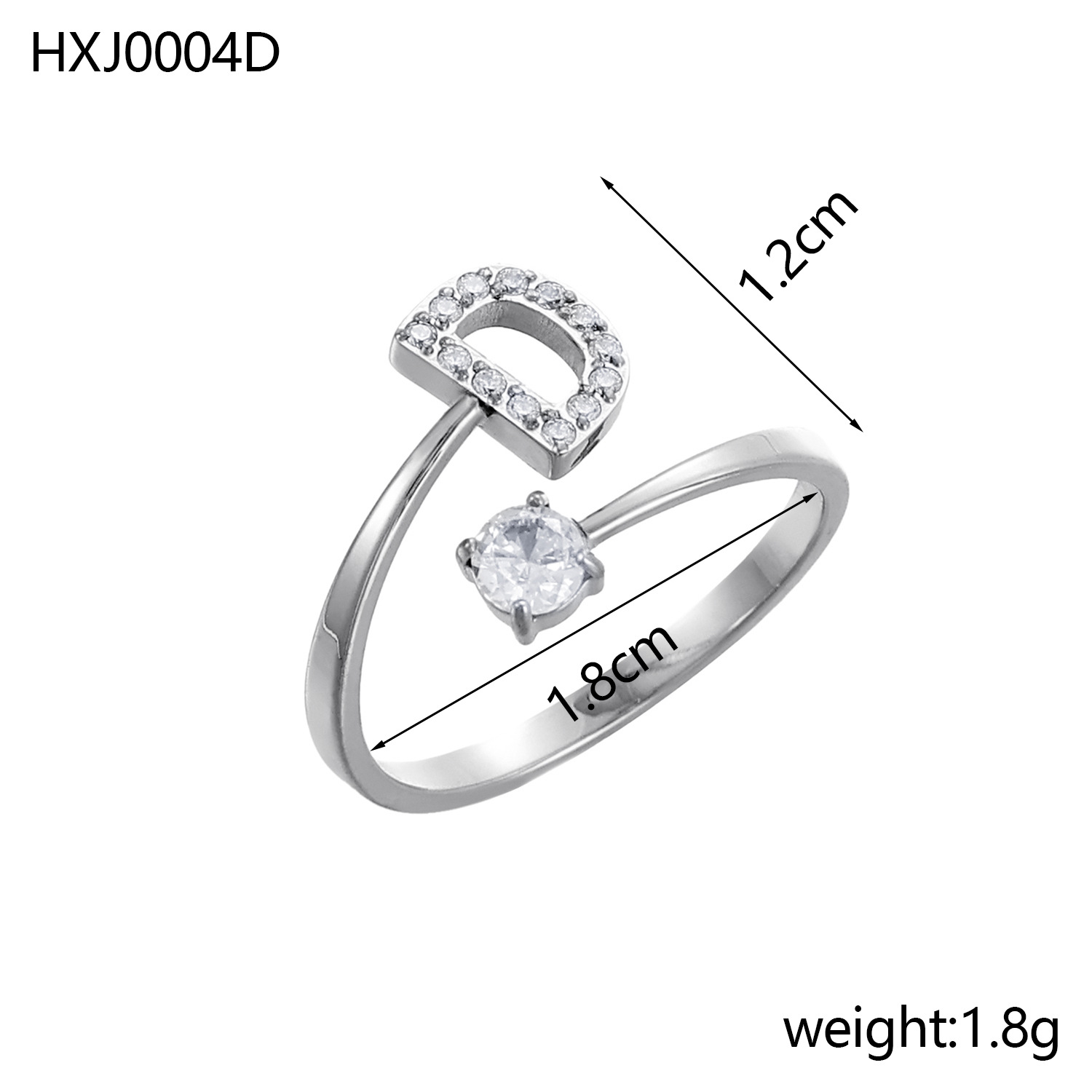 Initial Ring – Diamond-Studded Alphabet Open Ring for Women | Customizable
