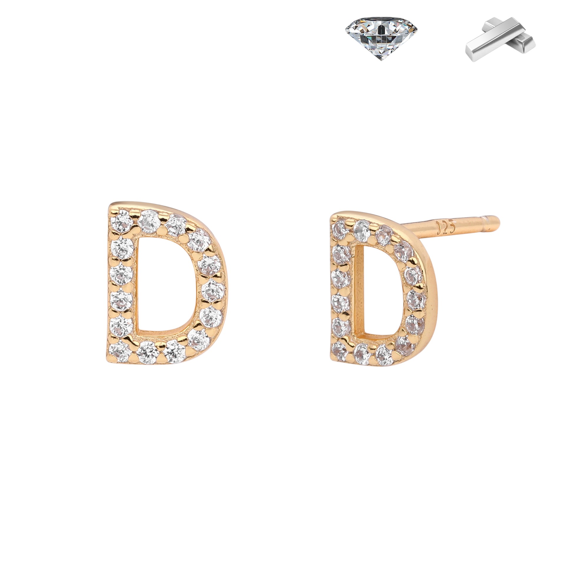 Letter Earrings – S925 Sterling Silver Alphabet Stud Earrings 