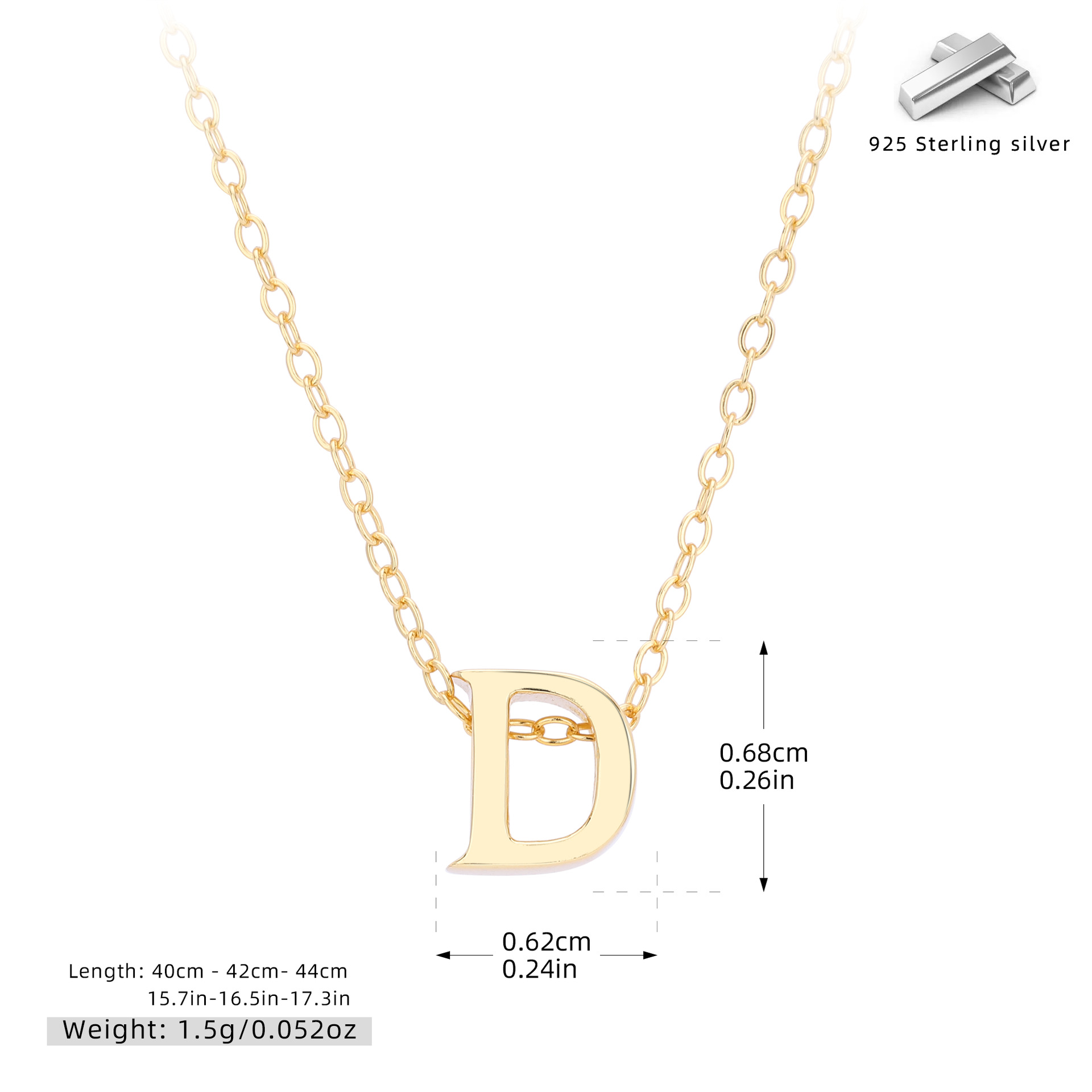 Initial Necklace – S925 Sterling Silver A–Z Alphabet Pendant Clavicle Chain