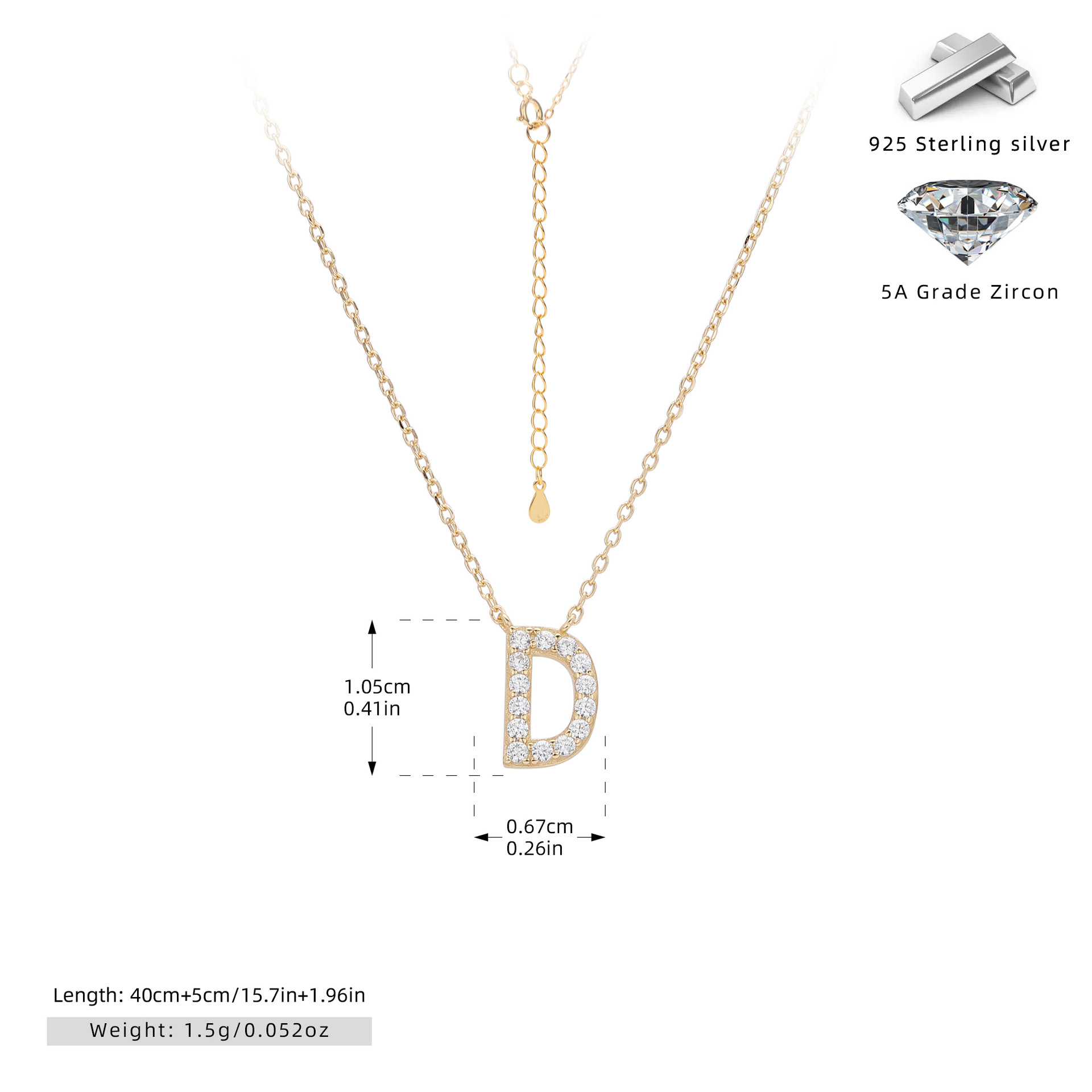 Initial Necklace – S925 Sterling Silver Dainty Pave Alphabet Pendant Necklace