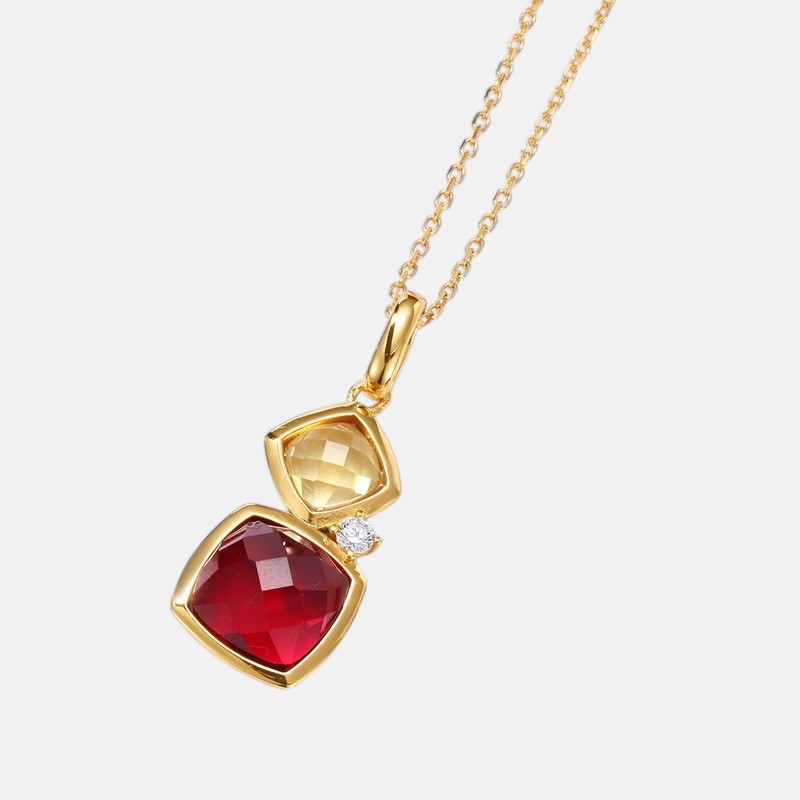 January Birthstone Grid-Cut Gemstone Necklace | Sterling Silver with 10K Gold