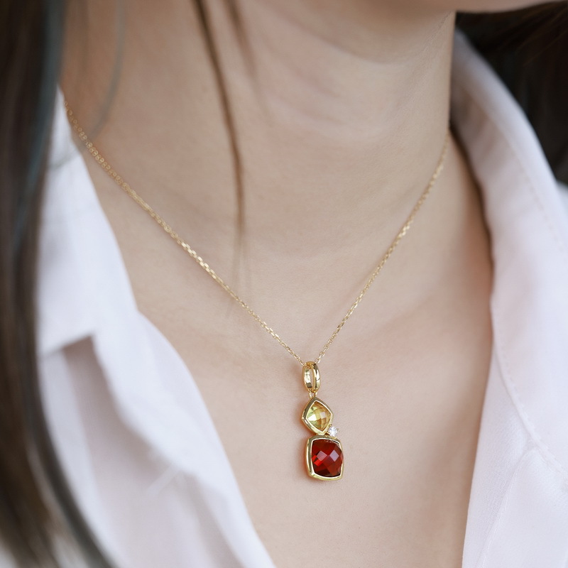 January Birthstone Grid-Cut Gemstone Necklace | Sterling Silver with 10K Gold