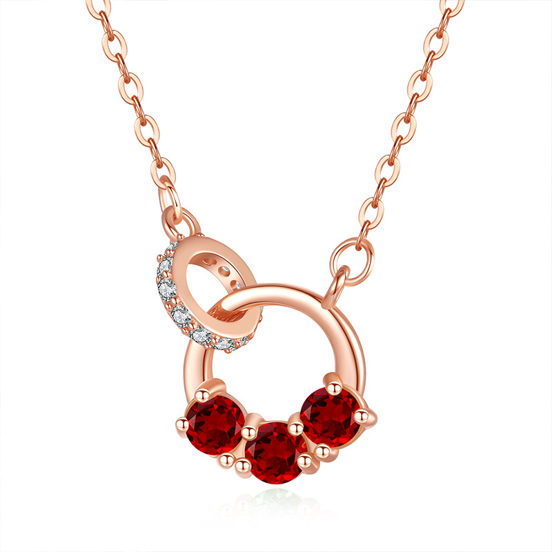 Interlocking Circles Necklace – S925 Silver with Natural Gemstone | Blingku