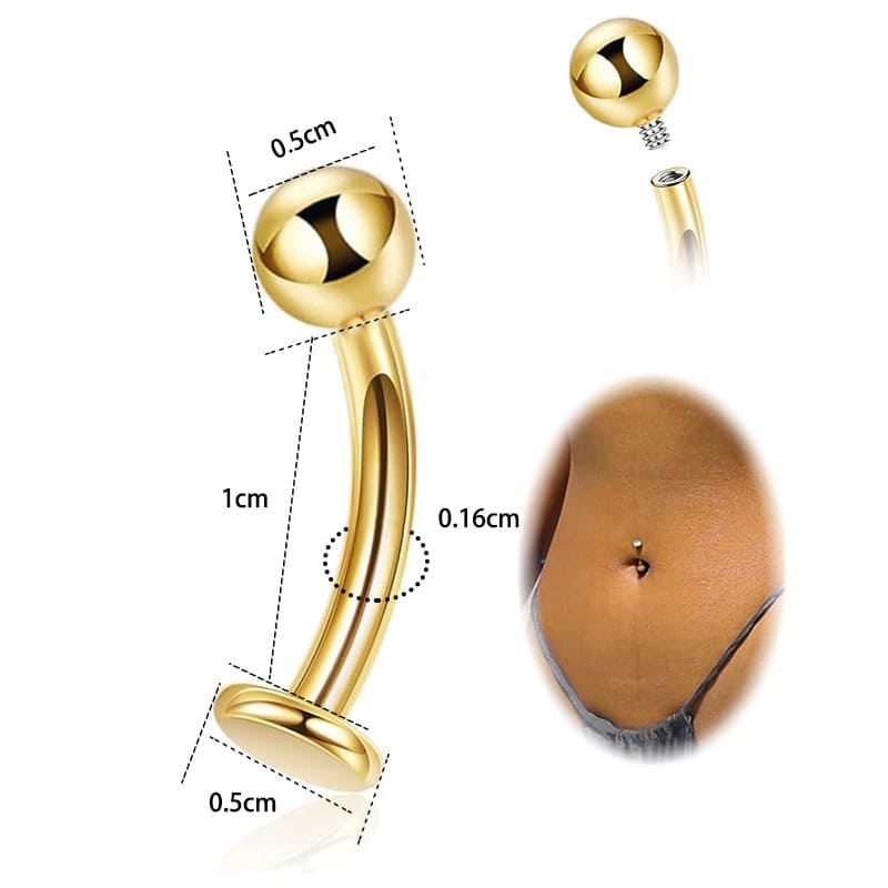 Gold Belly Button Ring with Multiple CZ Gems – Stainless Steel Curved Barbell