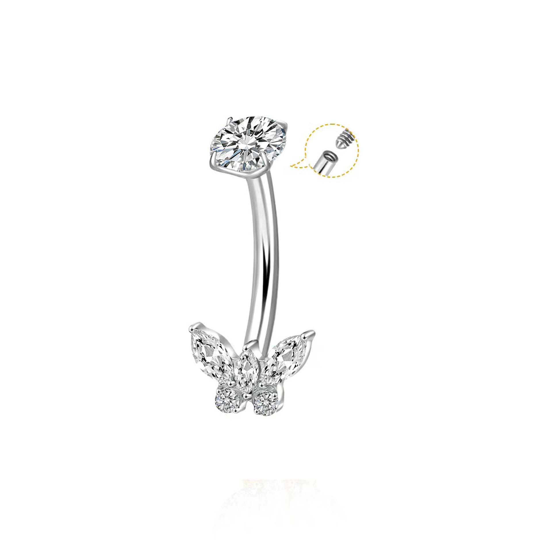 G23 Titanium Navel Piercing Jewelry – 14G Internally Threaded Marquise CZ Belly Ring