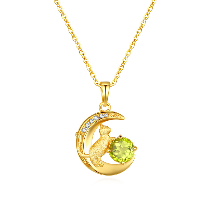 Moon Cat Necklace – S925 Silver Natural Gemstone Pendant | Blingku