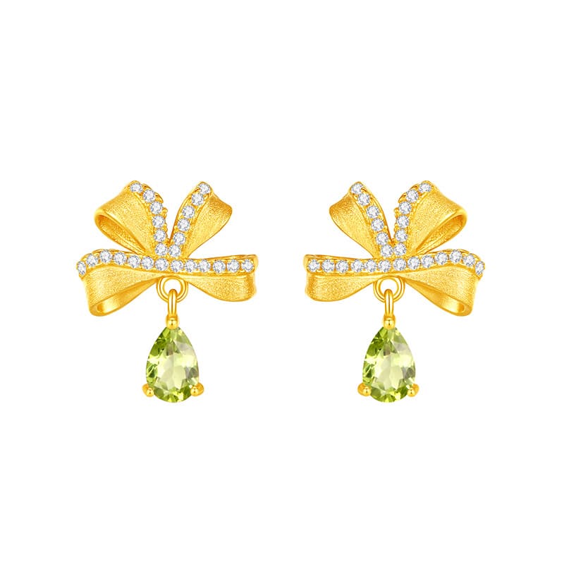 Sterling silver bow earrings with green peridot – August birthstone