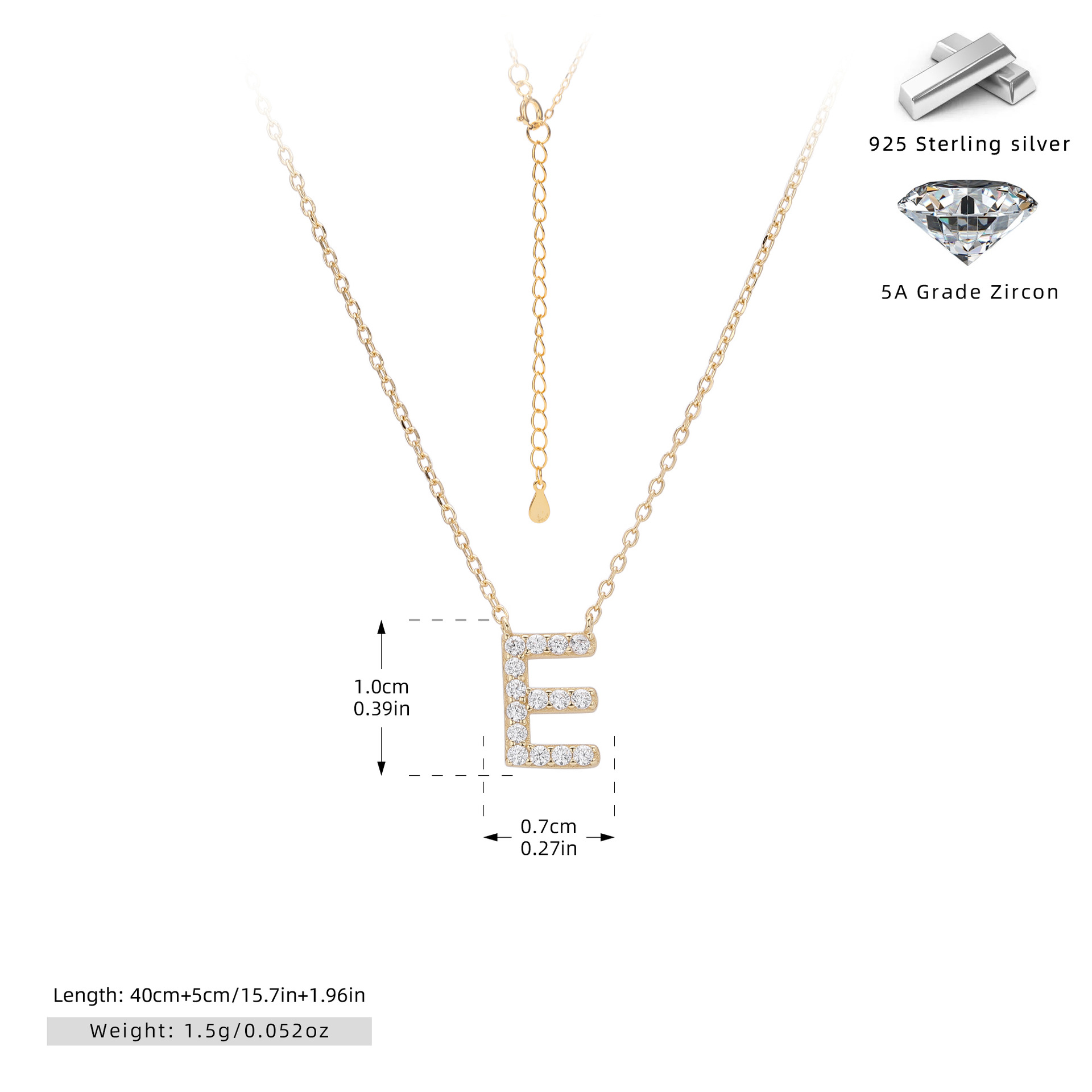 Initial Necklace – S925 Sterling Silver Dainty Pave Alphabet Pendant Necklace