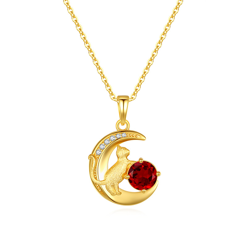 Moon Cat Necklace – S925 Silver Natural Gemstone Pendant | Blingku