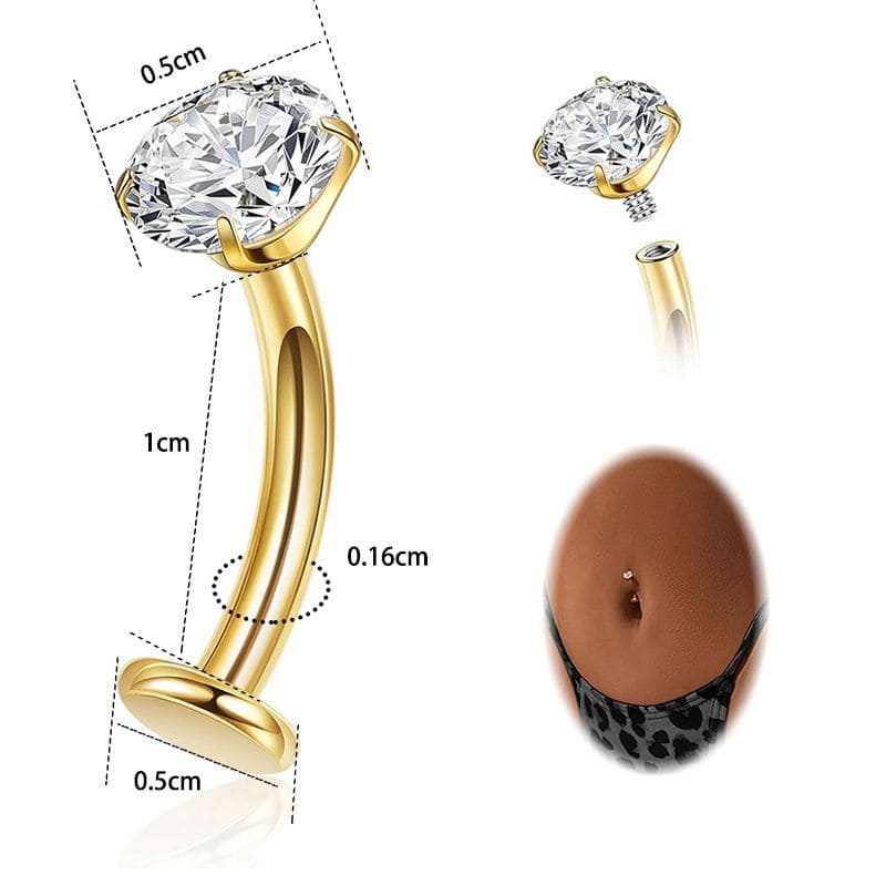 Gold Belly Button Ring with Multiple CZ Gems – Stainless Steel Curved Barbell
