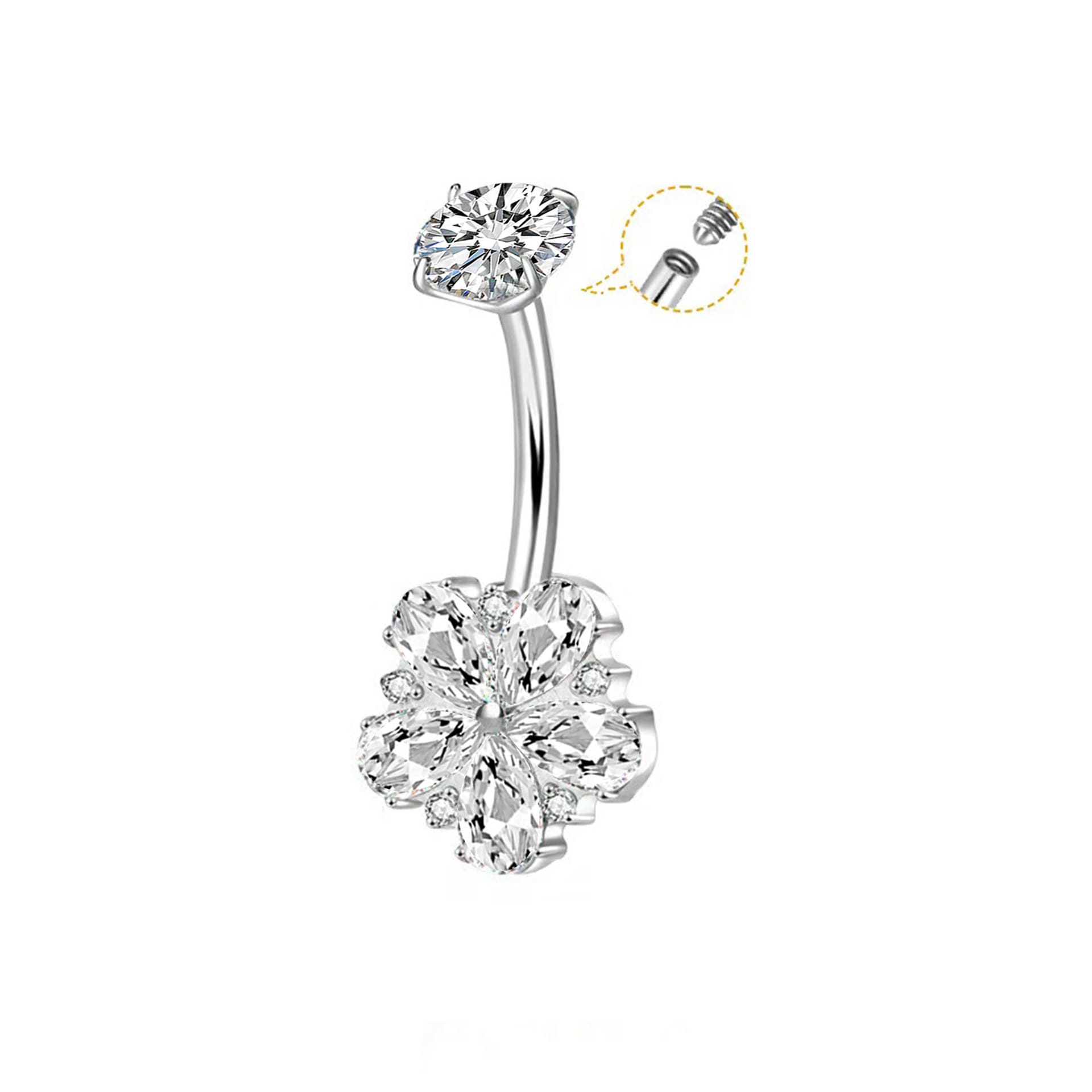G23 Titanium Navel Piercing Jewelry – 14G Internally Threaded Marquise CZ Belly Ring