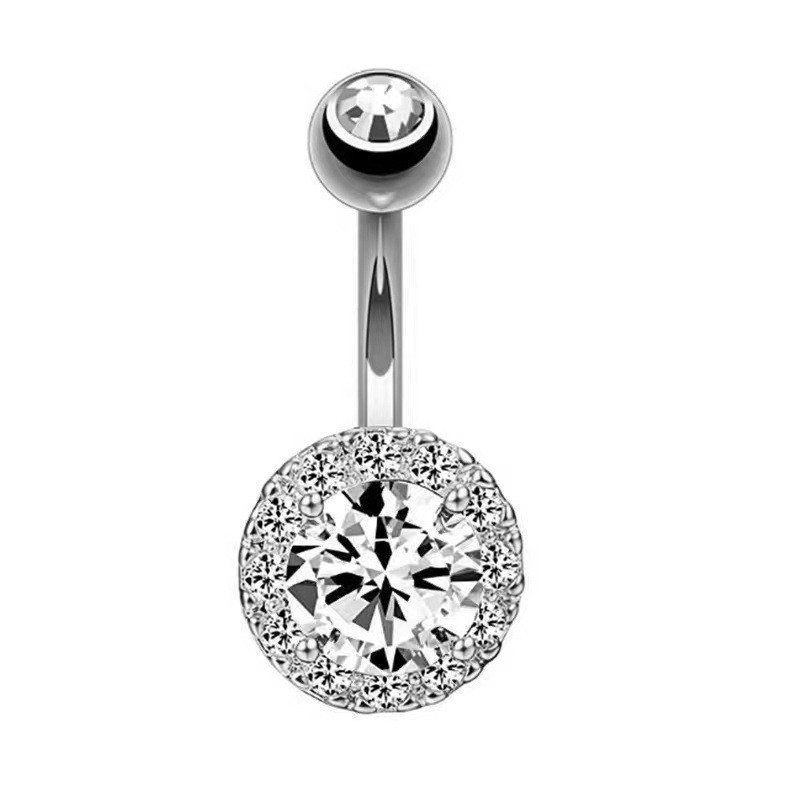 Heart CZ Belly Piercing Ring – Double Gem Curved Barbell 14G