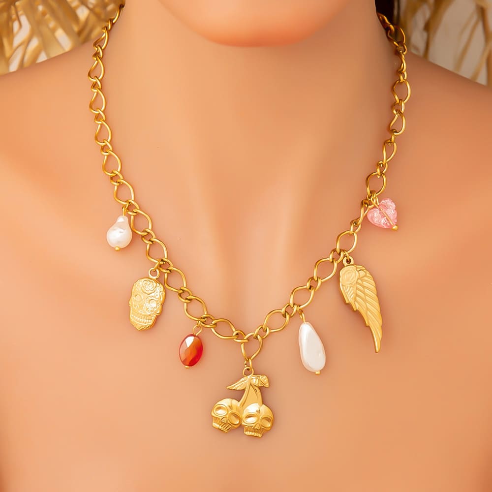 Matching Necklaces for Couples – Angel & Devil Vintage Skull Pendant Set