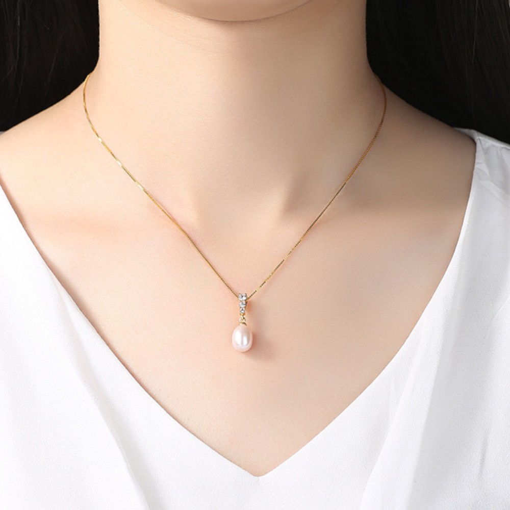 S925 Sterling Silver Freshwater Pearl Pendant Necklace for Women