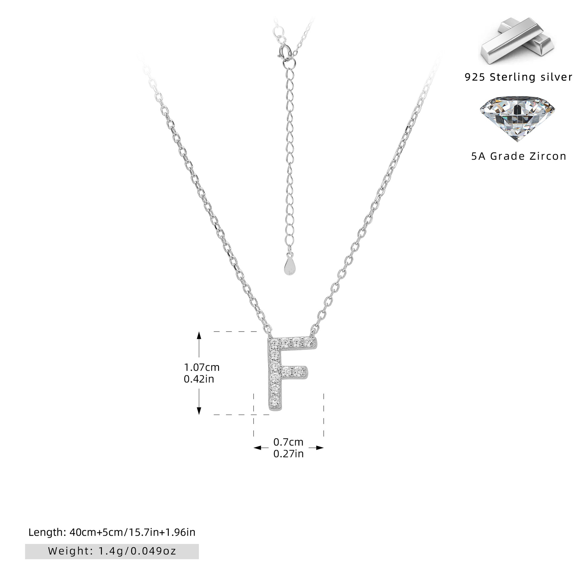 Initial Necklace – S925 Sterling Silver Dainty Pave Alphabet Pendant Necklace