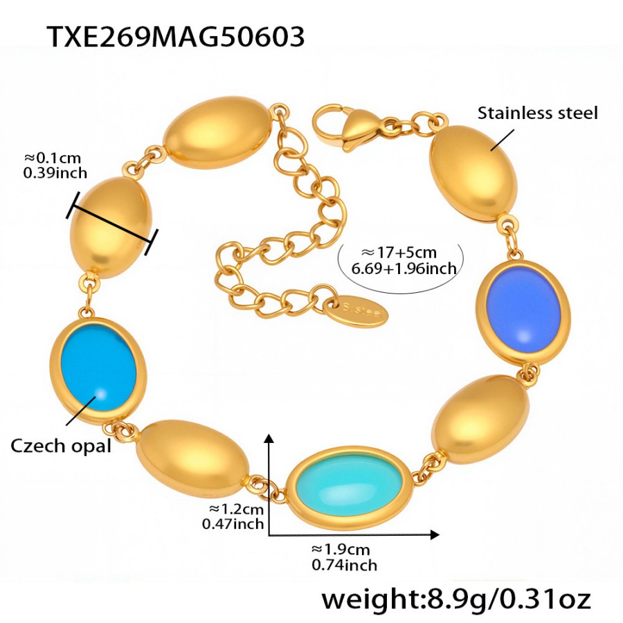 Gold Layered Necklace Set with Natural Oval Opal – 18K Stainless Steel Jewelry