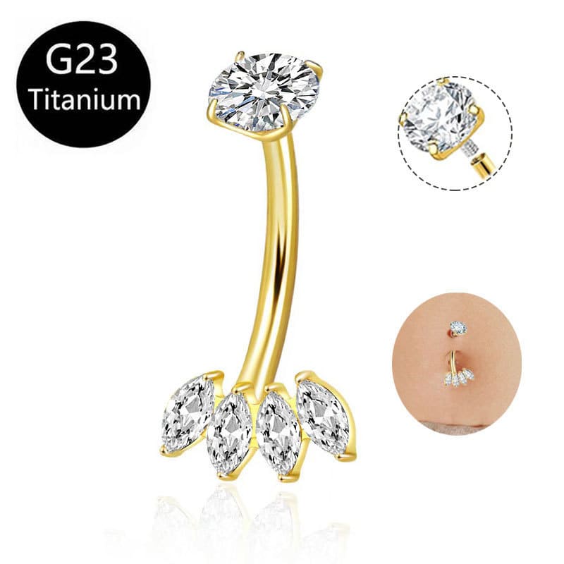 G23 Titanium Navel Piercing Jewelry – 14G Internally Threaded Marquise CZ Belly Ring