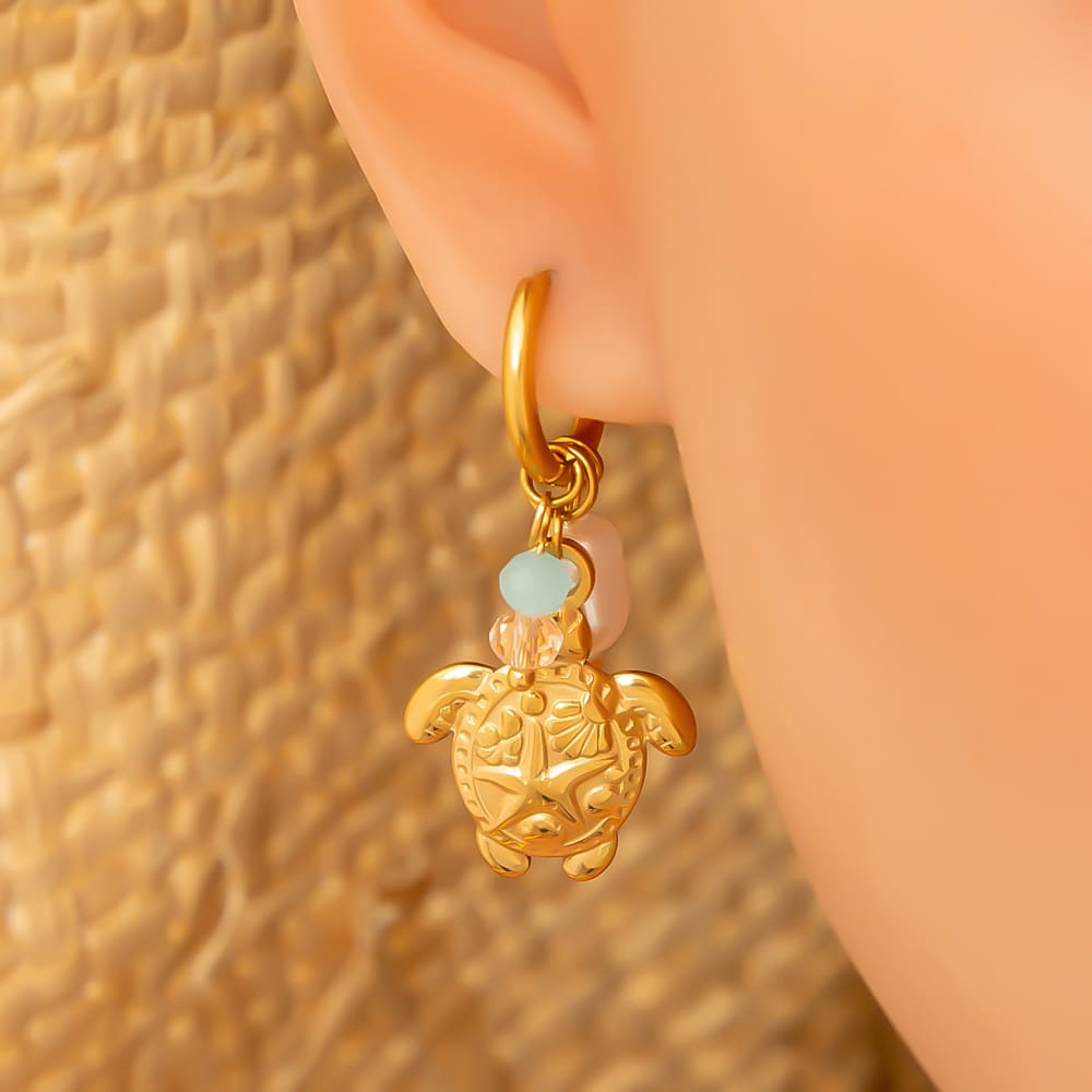 Gold Plated Earring Set – 5-Piece Ocean Style Studs with Pearl & Stone