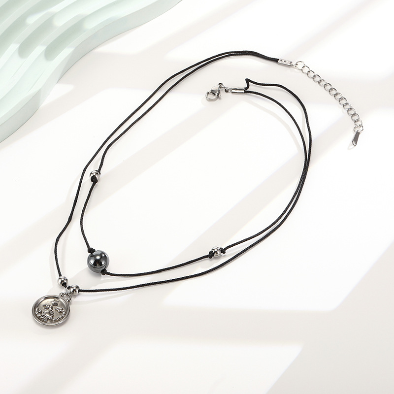 Zodiac Necklace – Stainless Steel Double Layer Beaded Pendant Necklace