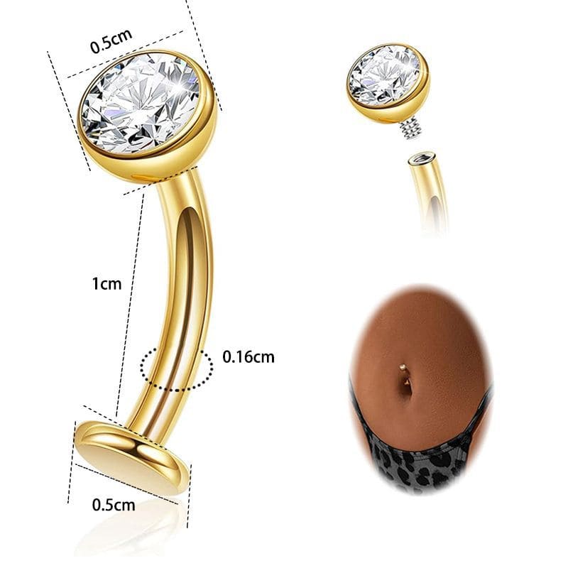 Gold Belly Button Ring with Multiple CZ Gems – Stainless Steel Curved Barbell
