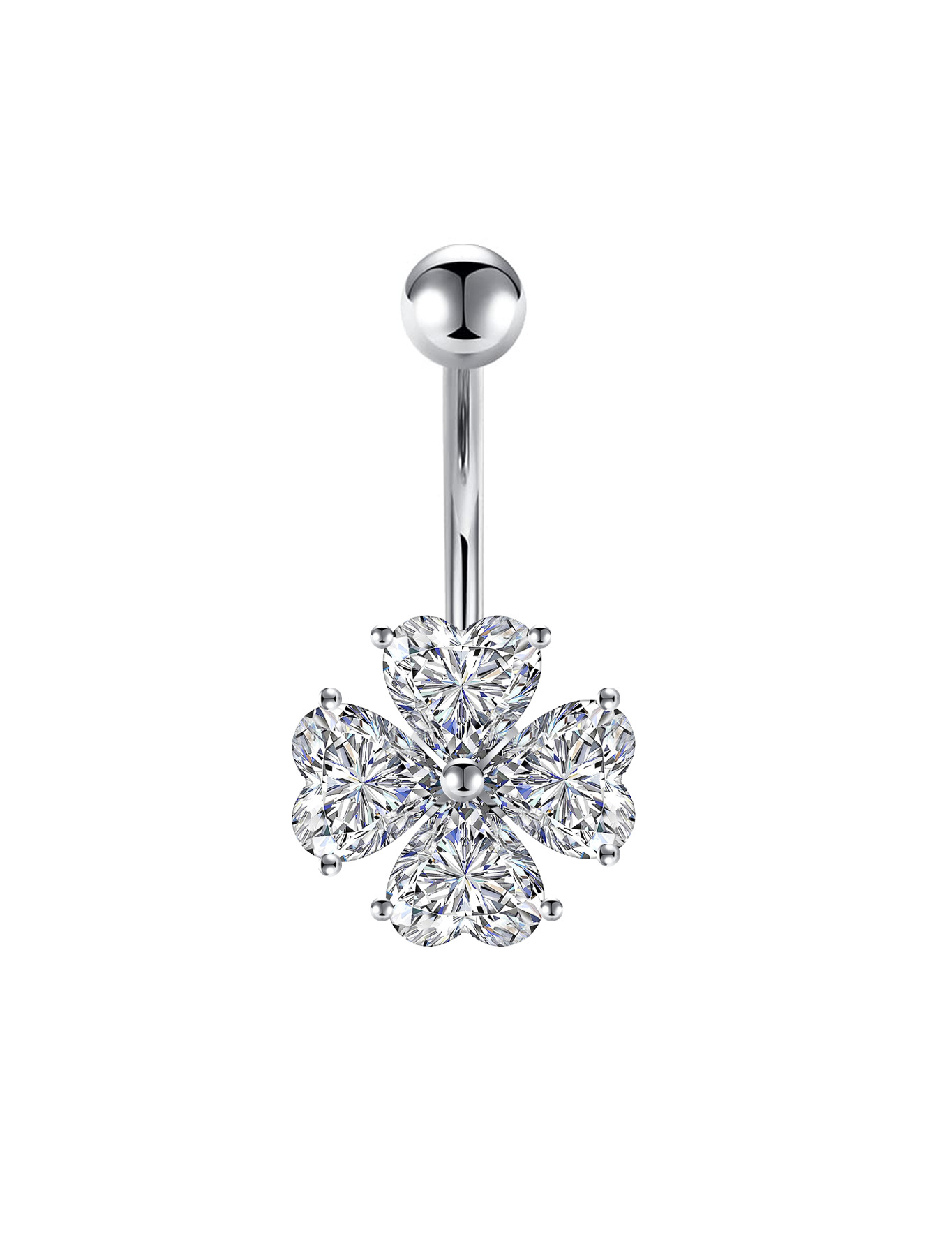 Heart CZ Belly Piercing Ring – Double Gem Curved Barbell 14G