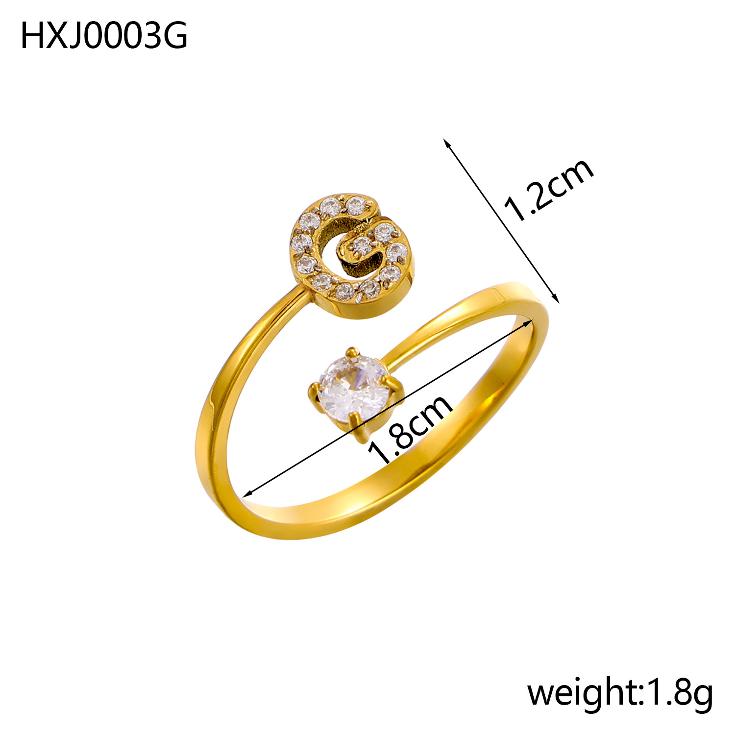 Initial Ring – Diamond-Studded Alphabet Open Ring for Women | Customizable