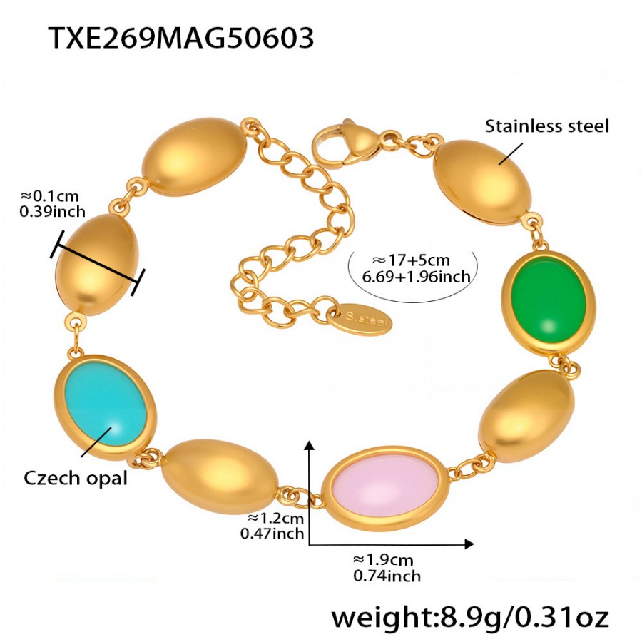 Gold Layered Necklace Set with Natural Oval Opal – 18K Stainless Steel Jewelry