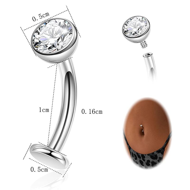 Gold Belly Button Ring with Multiple CZ Gems – Stainless Steel Curved Barbell