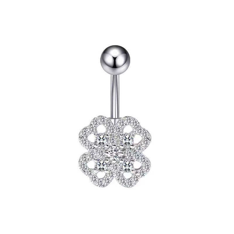 Heart CZ Belly Piercing Ring – Double Gem Curved Barbell 14G