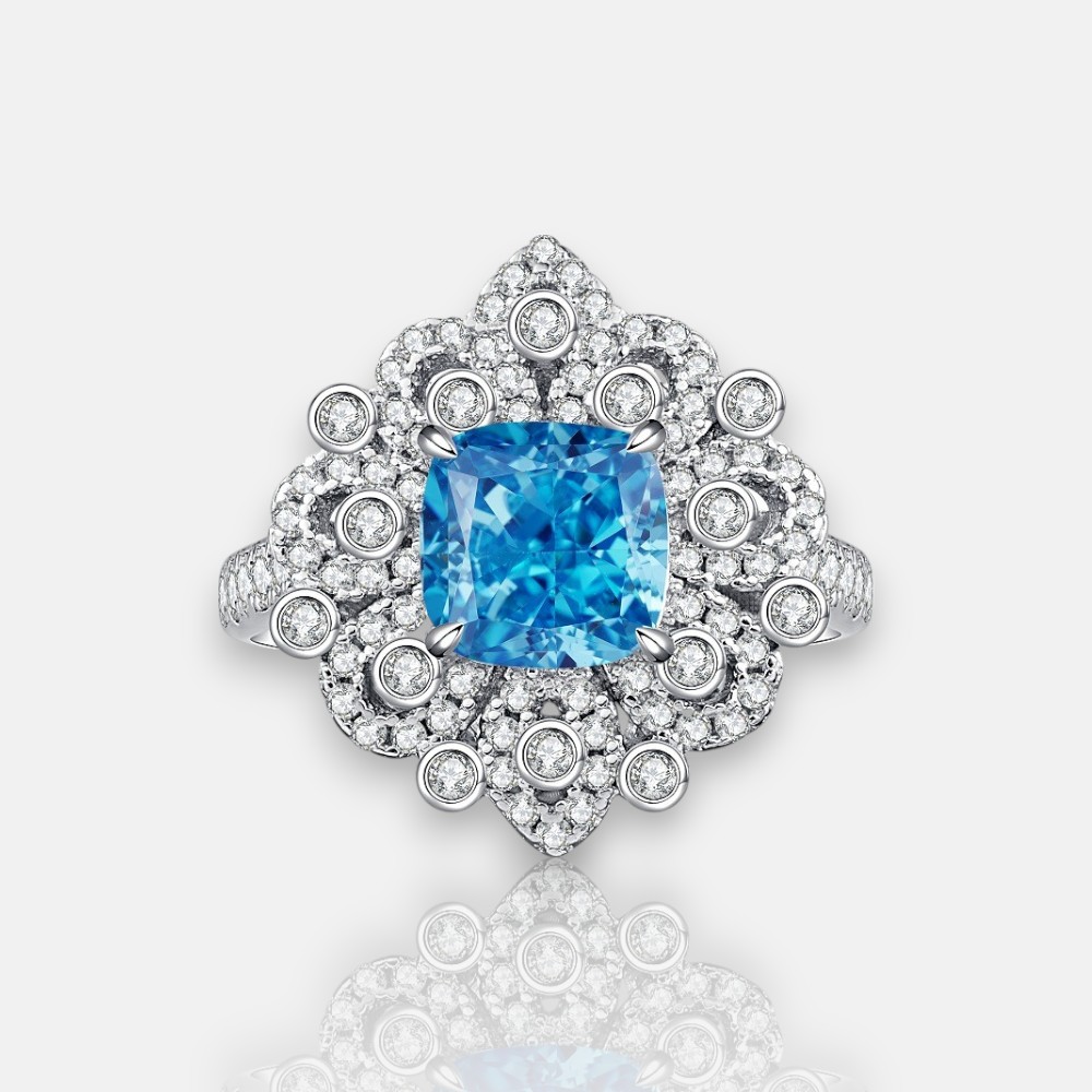Full Pavé Aquamarine Zircon Ring in S925 Sterling Silver – March Birthstone