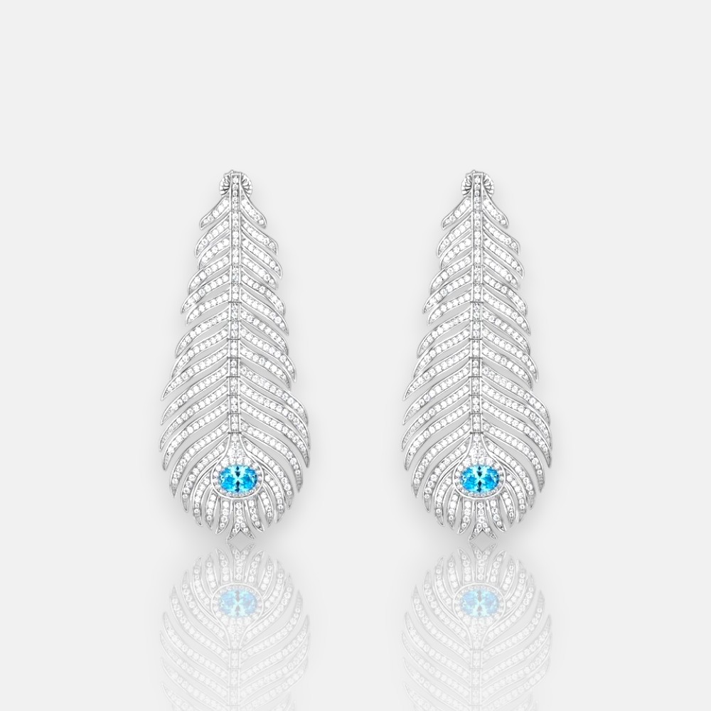 March Birthstone Earrings | Aquamarine Feather Drops in Gold-Plated Silver