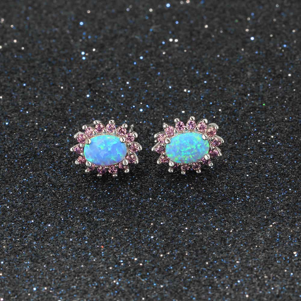 Opal Silver Earrings – Elegant S925 Silver Stud Earrings for Women