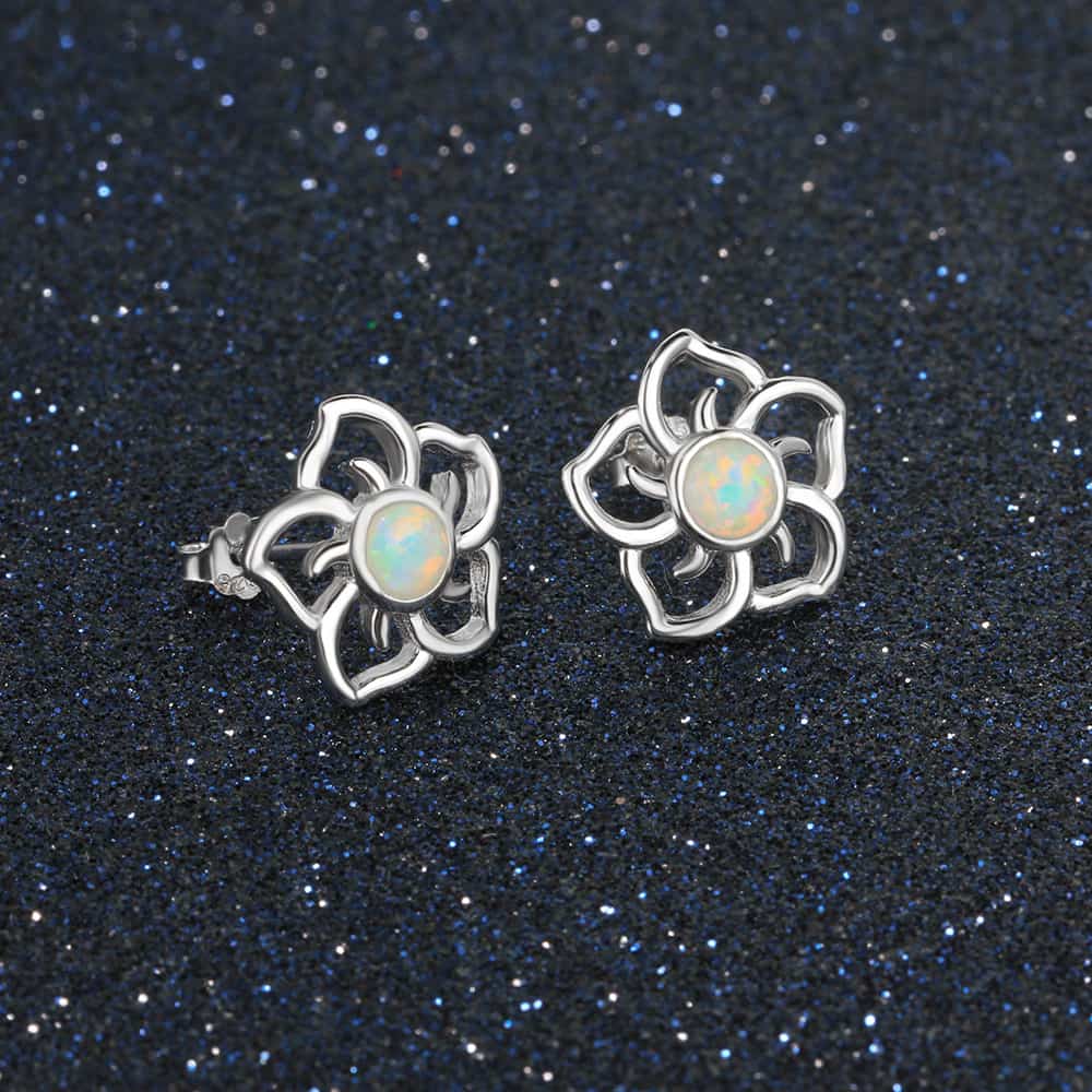 Opal Silver Earrings – Elegant S925 Silver Stud Earrings for Women